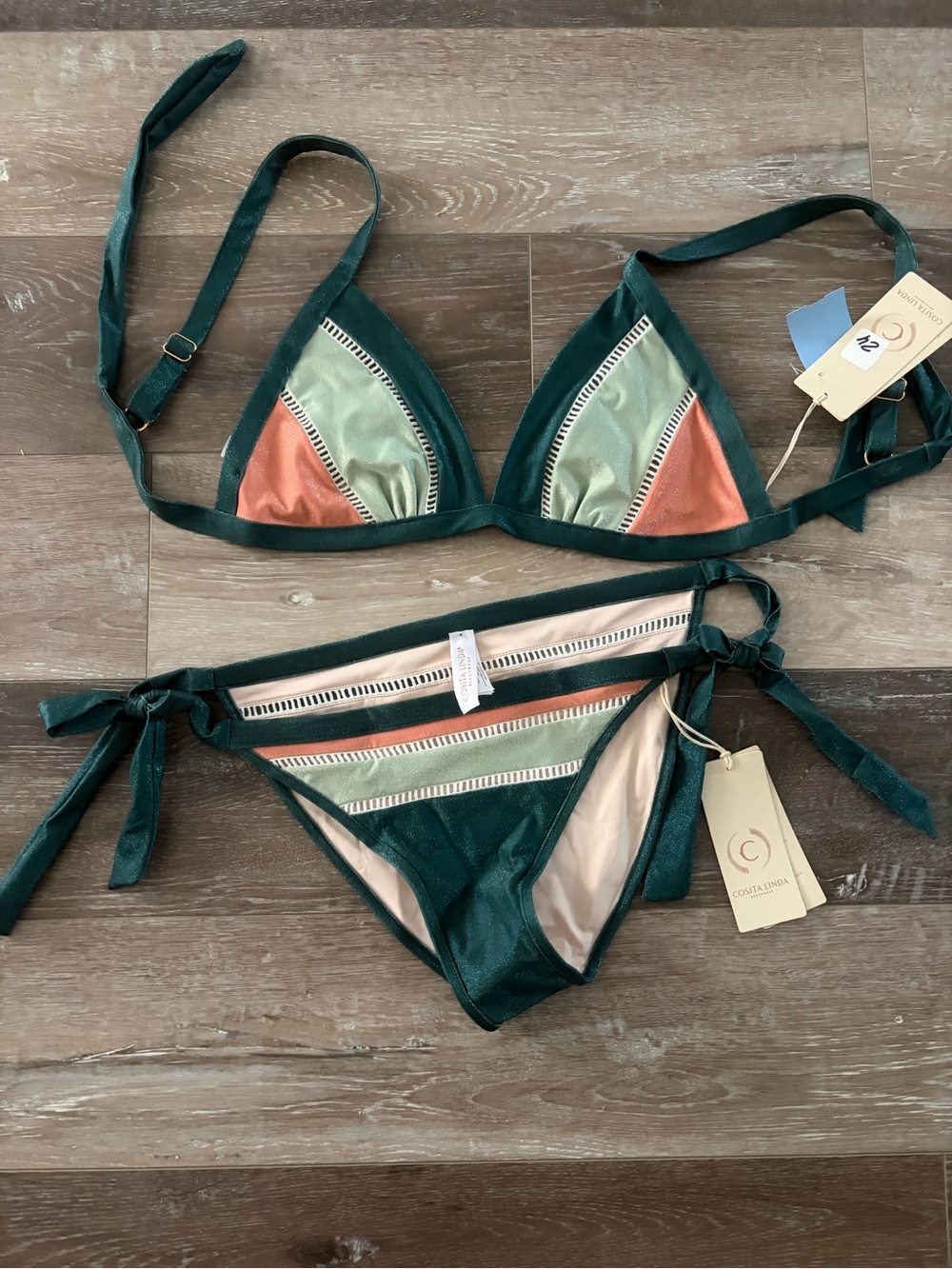 Women’s Dark Green Colorblock Triangle Bikini Cosita Linda medium